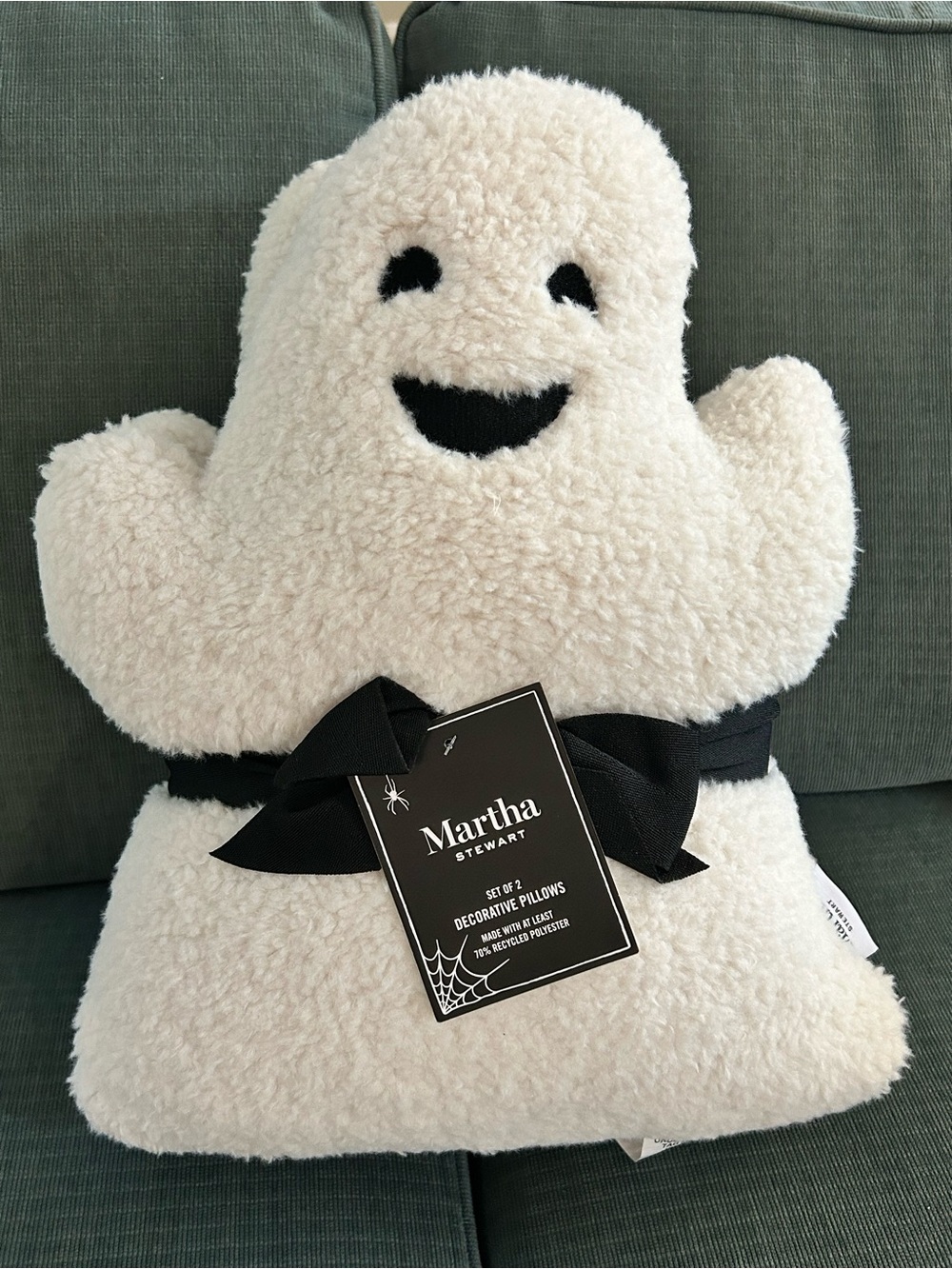 Martha Stewart 2-Pack 16" Plush Ghost Pillows Sherpa Boy Girl Halloween NEW